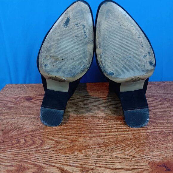 Express Boots Womens Sz 8 Faux Suede Embroidered Floral Ankle Booties Block Heel - Picture 5 of 15